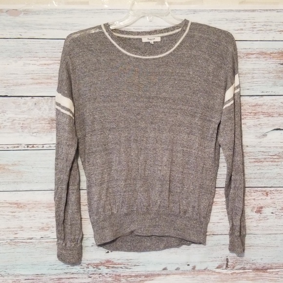 Madewell gray and white linen pullover medium - Picture 2 of 5